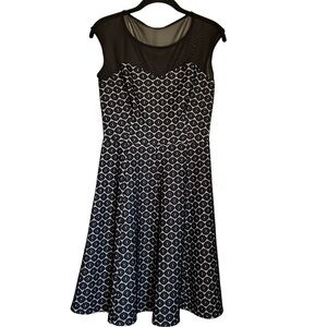 Enfocus Studio Black and White Geometric Pattern Fit and Flare Mini‎ dress